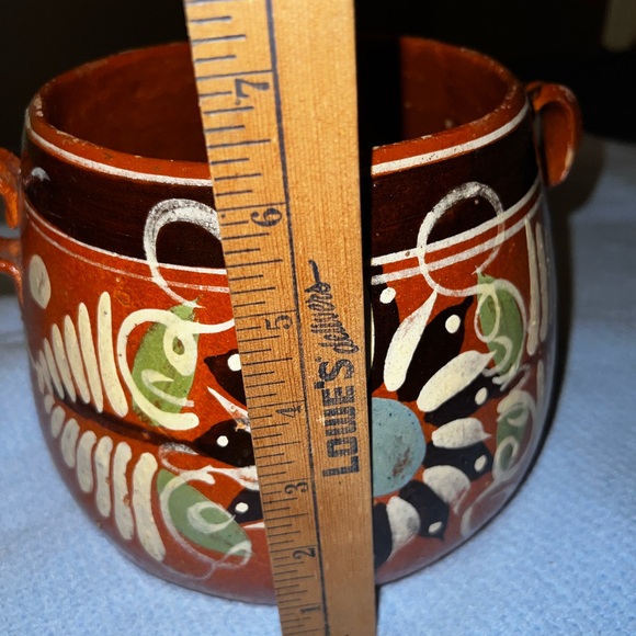 Mid Century Tlaquepaque Bean Pot Redware Pottery Mexico Hand Painted Vintage - Picture 11 of 12